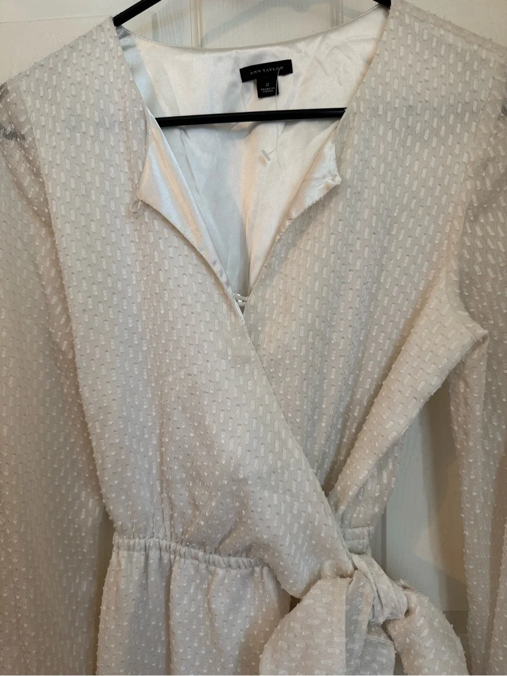 Ann Taylor creamy white textured Swiss dot with sheer long sleeves dress (SZ 2) - Picture 6 of 15